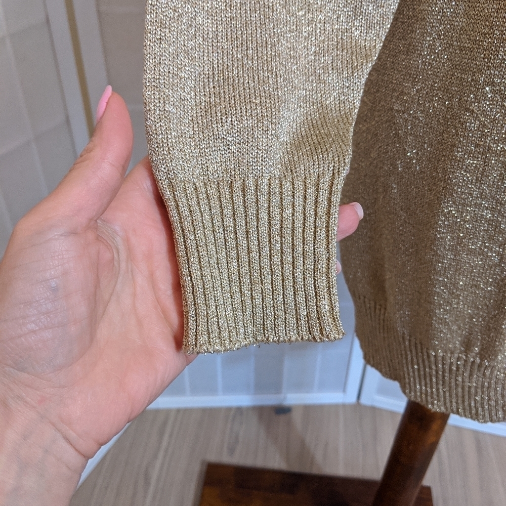 Vintage gold knit long cardigan sweater S - Picture 6 of 9
